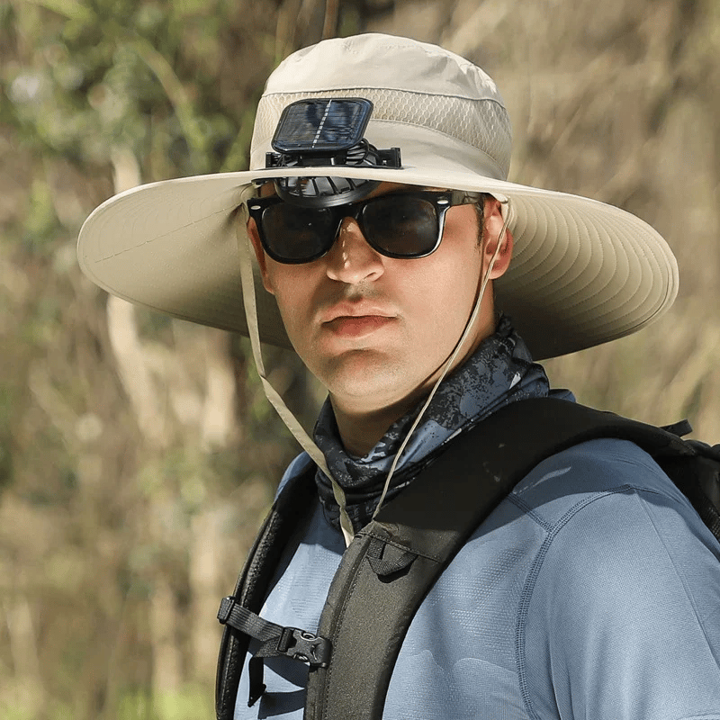 Glosrity Wide Brim Solar Fan Outdoor Fishing Hat-Solar & USB Charging