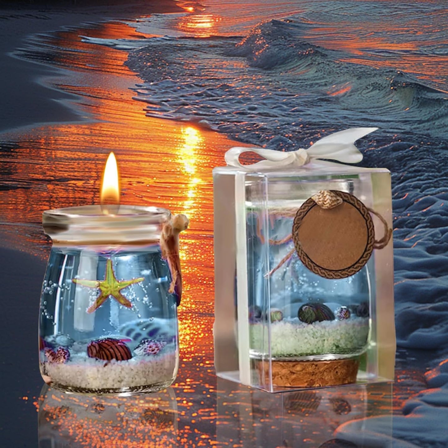 Ocean Theme Blue Purple Pink Gel Candle